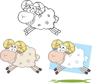 Koç koyun karikatür karakteri atlama koleksiyonu kümesi