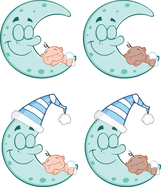 Baby slapen op een blauwe maan cartoon tekens collectie set — Stockfoto