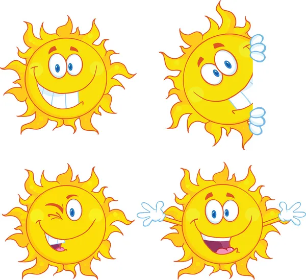Sun Cartoon Mascote Personagens 3 Coleção Set — Fotografia de Stock