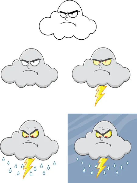 Kızgın bulut çizgi film karakterleri koleksiyonu kümesi — Stok fotoğraf