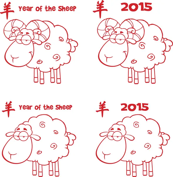 Sheep Cartoon Characters Red Lined Collection Set — Stock Photo, Image