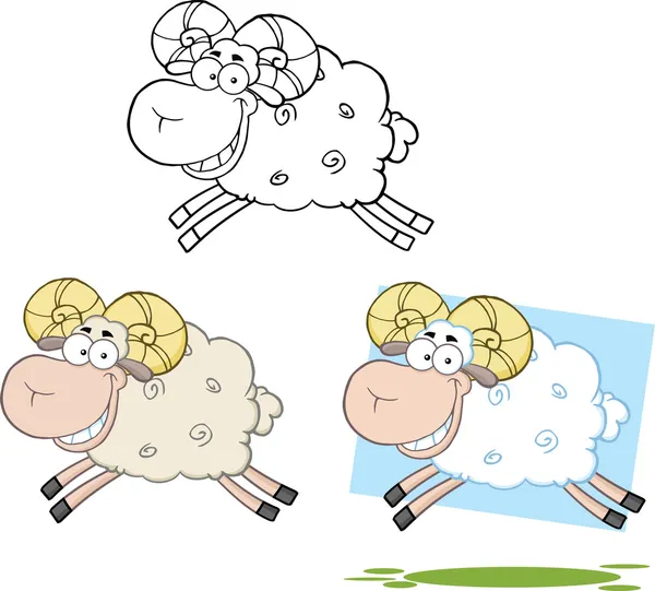 Ram Sheep Cartoon Characters Jumping Collection Set