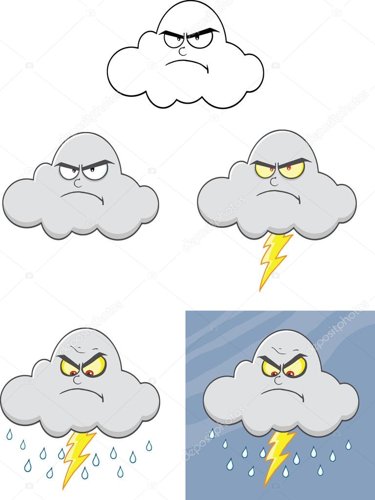 Angry Cloud Cartoon Characters Collection Set