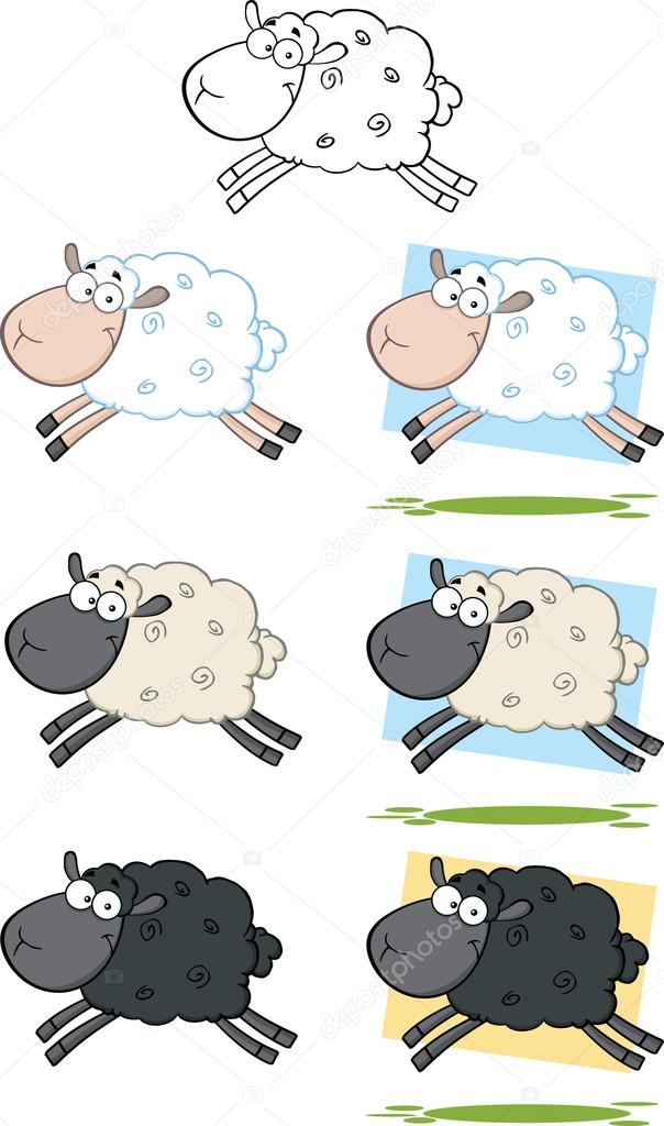 Sheep Cartoon Characters Jumping Collection Set