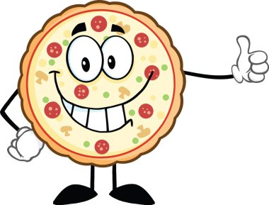 baş parmak pes gülümseyen pizza çizgi film maskot karakteri