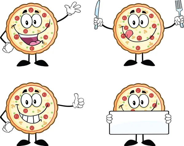Pizza çizgi film karakteri 1 koleksiyonu kümesi — Stok fotoğraf