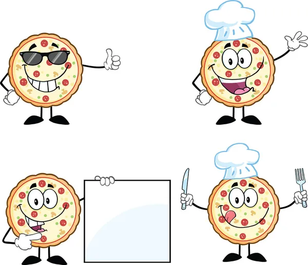 Pizza kreslená postava 2 kolekce sada — Stock fotografie