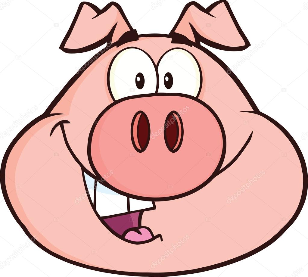 Happy Pig Head Cartoon Mascot Character