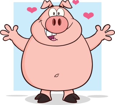 mutlu domuz çizgi film maskot karakter Kollarını açarak