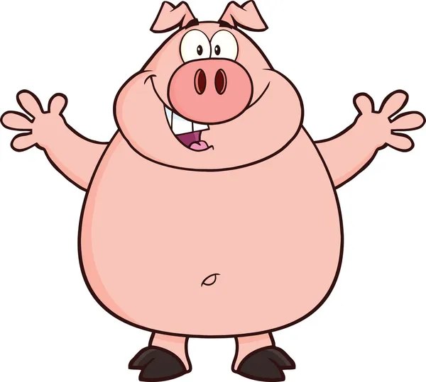 Happy Pig Cartoon Mascot Character Open Arms For Hugging — Stock Photo, Image