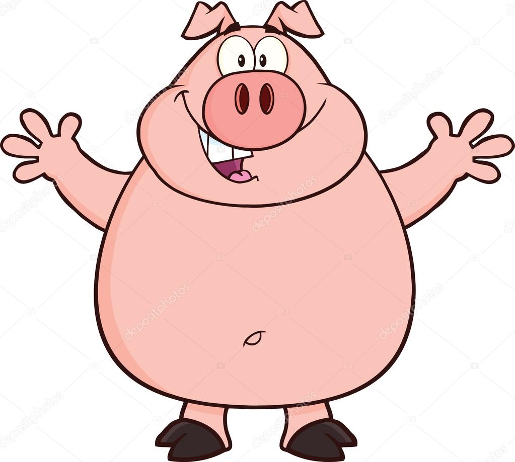 Happy Pig Cartoon Mascot Character Open Arms For Hugging