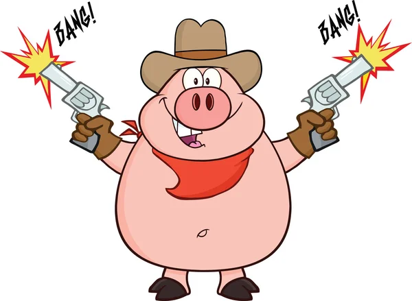 Cowboy porc personnage de bande dessinée Tir avec deux pistolets — Photo