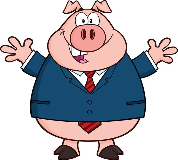 Personnage de mascotte de Businessman Pig Cartoon avec bras ouverts — Photo