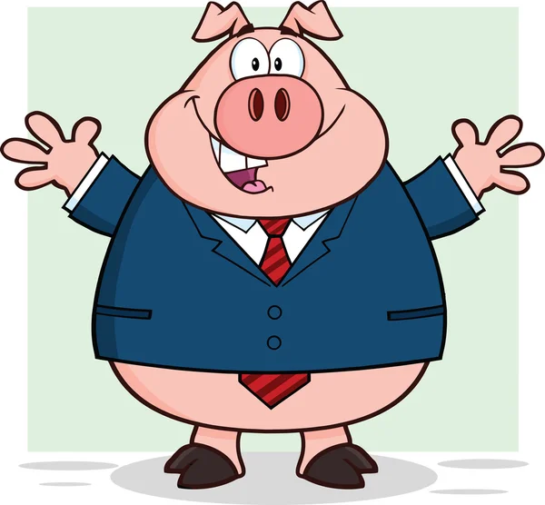 Personaje de dibujos animados de cerdo hombre de negocios con brazos abiertos — Foto de Stock
