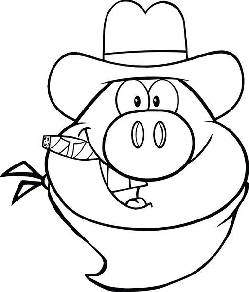Personagem de desenhos animados de cabeça de porco de vaqueiro preto e branco — Fotografia de Stock