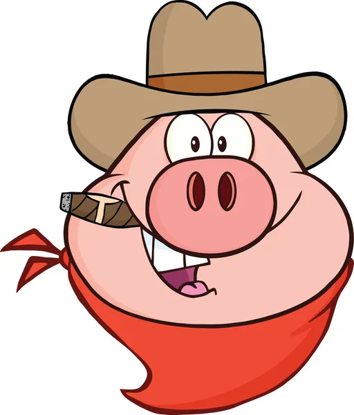 Cabeça de porco de vaqueiro Personagem de desenhos animados — Fotografia de Stock