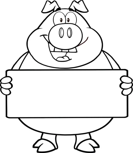 Black And White Pig Cartoon Character Holding A Banner. — Stock Photo, Image
