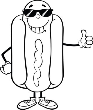 siyah-beyaz sosis karakter kadar gösteren bir başparmak sunglasses ile