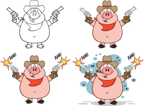 Pig Cartoon Characters 4 Collection Set — Stock Photo, Image