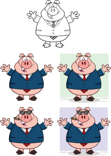 Conjunto de Coleção de Desenhos Animados de Porco Empresário 2 — Fotografia de Stock
