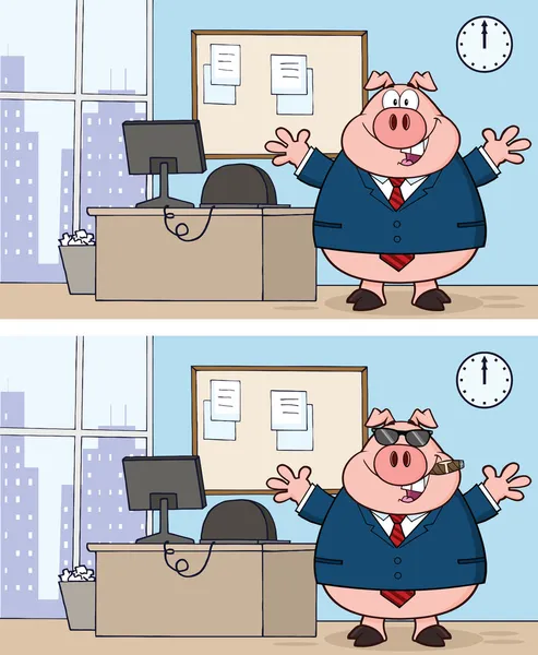 Businessman Pig Cartoon Character 3 Collection Set — Stock Photo, Image