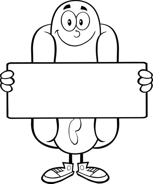 Czarno-biały hot dog kreskówka trzymając transparent — Zdjęcie stockowe