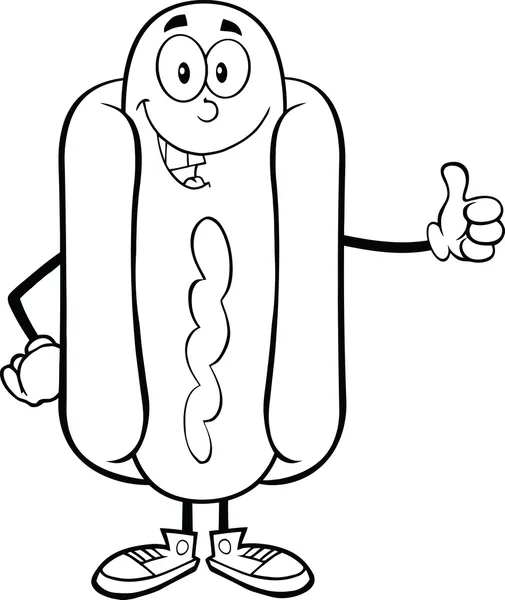 Black and White Hot Dog Cartoon Character Showing A Thumb Up — стоковое фото