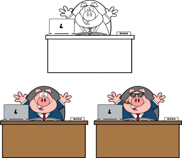 Businessman Pig Cartoon Character 1 Collection Set — Stock Photo, Image