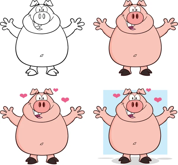 Cerdo personajes de dibujos animados 5 conjunto de colección —  Fotos de Stock