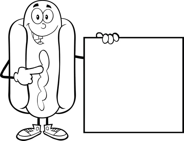 Black And White Happy Hot Dog Cartoon Character Standing With A Sign — Stock Photo, Image