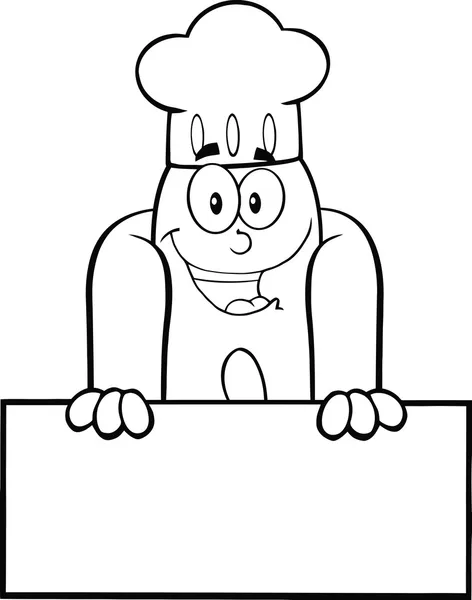 Black and White Happy Hot Dog Chef Cartoon Character Over Blank Sign — стоковое фото