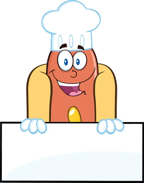Happy Hot Dog Chef Cartoon Character Over Blank Sign