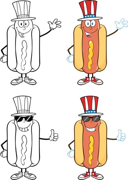 Set di raccolta 6 personaggi dei cartoni animati hot dog — Foto Stock