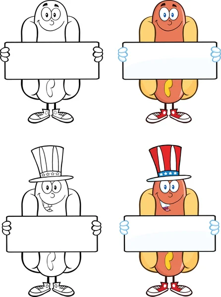 Hot Dog Cartoon Characters 4 Collection Set — Stock Photo, Image