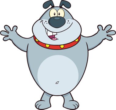 mutlu gri bulldog çizgi film karakteri açık silah