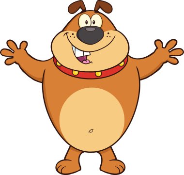 mutlu kahverengi bulldog çizgi film maskot karakter Kollarını açarak
