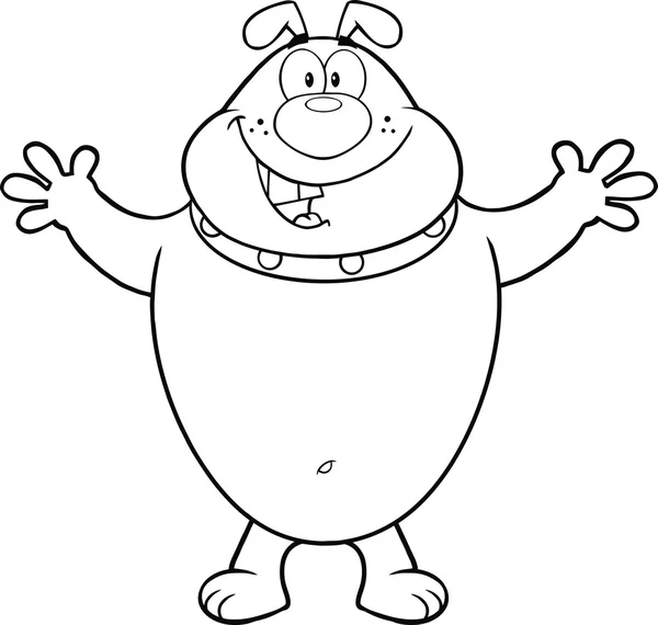 Preto e branco feliz Bulldog desenhos animados personagem abrir os braços para abraçar — Fotografia de Stock