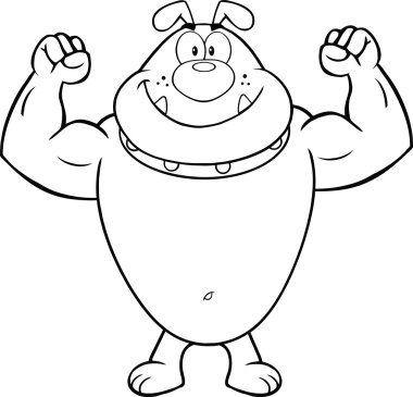 siyah beyaz kas kol gösterilen bulldog çizgi film maskot karakteri gülümseyen