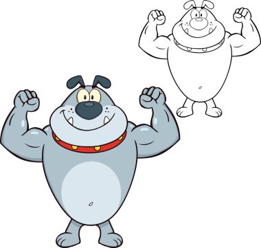 kas kol gösteren gülümseyen gri bulldog çizgi film karakteri