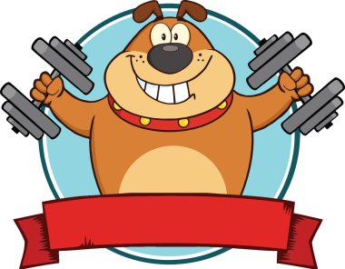 Brown Bulldog With Dumbbells Cartoon Mascot Logo