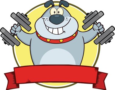 Gray Bulldog With Dumbbells Cartoon Mascot Logo