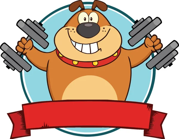 Brown Bulldog With Dumbbells Cartoon Mascot Logo — Stock Fotó