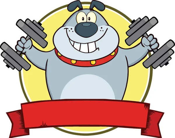 Gray Bulldog With Dumbbells Cartoon Mascot Logo — Fotografia de Stock