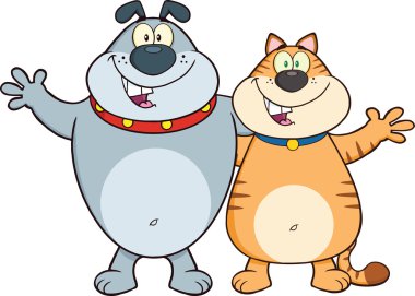 sarılma mutlu köpek ve kedi karakterler