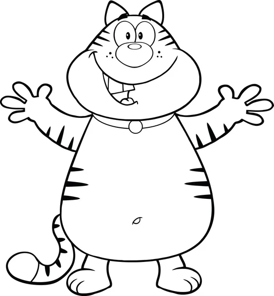 Personaje de mascota de dibujos animados de gato feliz blanco y negro con brazos abiertos para abrazar — Foto de Stock