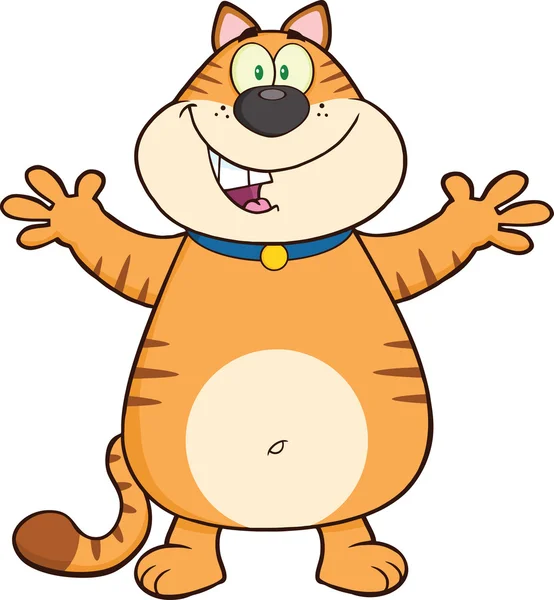 Happy Cat Cartoon Mascot Character With Open Arms for Hugging — стоковое фото