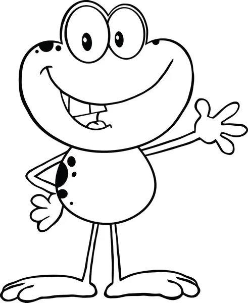Mascotte de personnage de bande dessinée de grenouille mignonne noire et blanche saluant — Photo