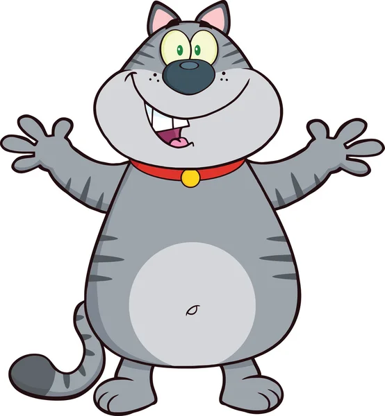 Happy Gray Cat Cartoon Mascot Character With Open Arms For Hugging — Stock Photo, Image