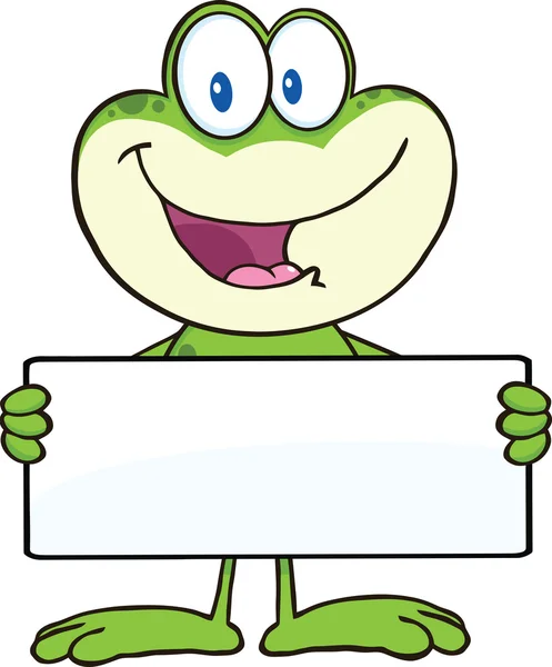 Niedlichen Frosch Cartoon-Maskottchen Charakter hält ein Banner — Stockfoto