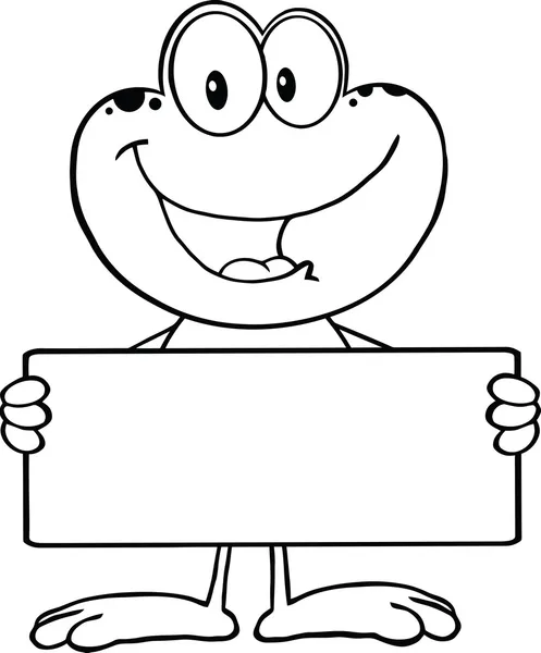 Black and White Cute Frog Cartoon Mascot Character Holding A Banner — стоковое фото